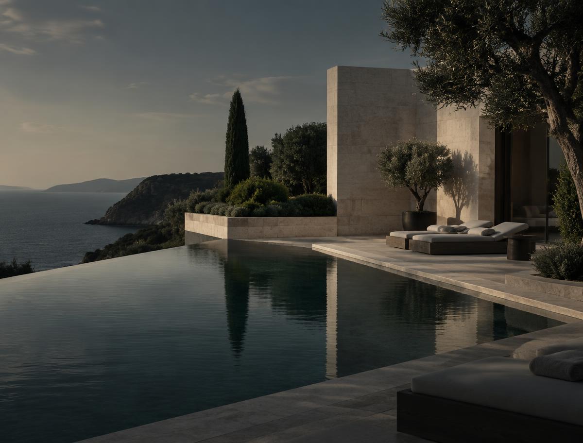 Secluded luxury resort with an infinity pool and coastal view